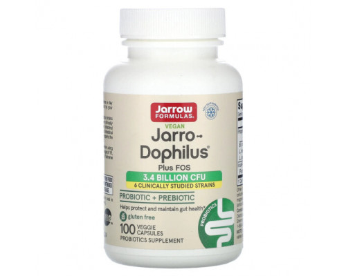 Пребиотики и пробиотики Jarrow Formulas, Vegan Jarro-Dophilus Plus FOS, 100 растительных капсул Пребиотики и пробиотики Jarrow Formulas, Vegan Jarro-Dophilus Plus FOS, 100 растительных капсул