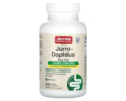 Пребиотики и пробиотики Jarrow Formulas, Vegan Jarro-Dophilus Plus FOS, 300 растительных капсул Пребиотики и пробиотики Jarrow Formulas, Vegan Jarro-Dophilus Plus FOS, 300 растительных капсул