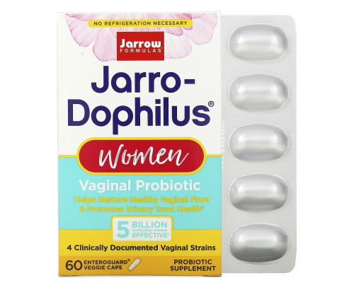 Jarrow Formulas, Jarro-Dophilus, вагинальные пробиотики, женское здоровье, 5 млрд, 60 покрытых желудочно-резистентной оболочкой вегетарианских капсул Jarrow Formulas, Jarro-Dophilus, вагинальные пробиотики, женское здоровье, 5 млрд, 60 покрытых желудочно-резистентной оболочкой вегетарианских капсул