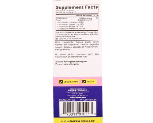 Jarrow Formulas, Jarro-Dophilus, Vaginal Probiotic, Women, 10 Billion, 60 Veggie Caps Jarrow Formulas, Jarro-Dophilus, Vaginal Probiotic, Women, 10 Billion, 60 Veggie Caps