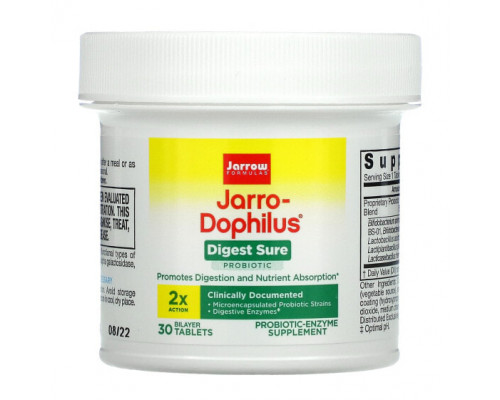 Пищеварительные ферменты Vegan Jarro-Dophilus, Digest Sure, 5 Billion CFU, 30 Tablets Пищеварительные ферменты Vegan Jarro-Dophilus, Digest Sure, 5 Billion CFU, 30 Tablets