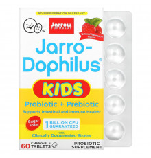 Jarrow Formulas, Jarro-Dophilus Kids, Probiotic + Prebiotic, Sugar Free, Natural Raspberry Flavor, 1 Billion Live Bacteria, 60 Chewable Tablets
