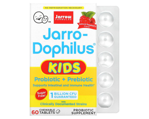 Jarrow Formulas, Jarro-Dophilus Kids, Probiotic + Prebiotic, Sugar Free, Natural Raspberry Flavor, 1 Billion Live Bacteria, 60 Chewable Tablets Jarrow Formulas, Jarro-Dophilus Kids, Probiotic + Prebiotic, Sugar Free, Natural Raspberry Flavor, 1 Billion Live Bacteria, 60 Chewable Tablets