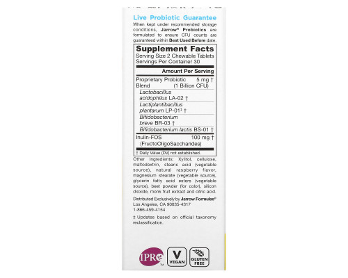 Jarrow Formulas, Jarro-Dophilus Kids, Probiotic + Prebiotic, Sugar Free, Natural Raspberry Flavor, 1 Billion Live Bacteria, 60 Chewable Tablets Jarrow Formulas, Jarro-Dophilus Kids, Probiotic + Prebiotic, Sugar Free, Natural Raspberry Flavor, 1 Billion Live Bacteria, 60 Chewable Tablets