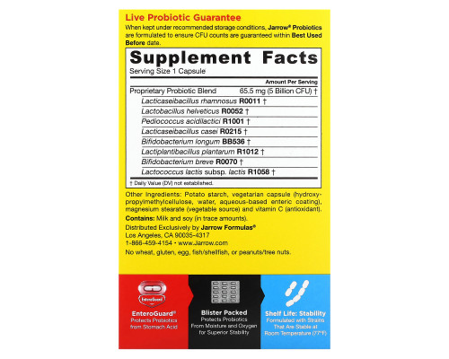 Jarrow Formulas, Jarro-Dophilus, EPS, Digestive Probiotic, 5 Billion CFU, 30 Enteroguard Veggie Caps Jarrow Formulas, Jarro-Dophilus, EPS, Digestive Probiotic, 5 Billion CFU, 30 Enteroguard Veggie Caps