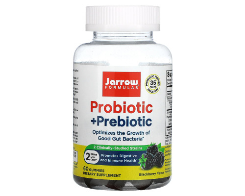 Jarrow Formulas, Пробиотик и пребиотик, ежевика, 2 млрд, 60 жевательных таблеток Jarrow Formulas, Пробиотик и пребиотик, ежевика, 2 млрд, 60 жевательных таблеток