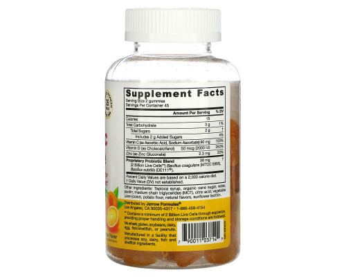 Jarrow Formulas, Probiotic + Immune, Orange, 2 Billion, 90 Gummies Jarrow Formulas, Probiotic + Immune, Orange, 2 Billion, 90 Gummies