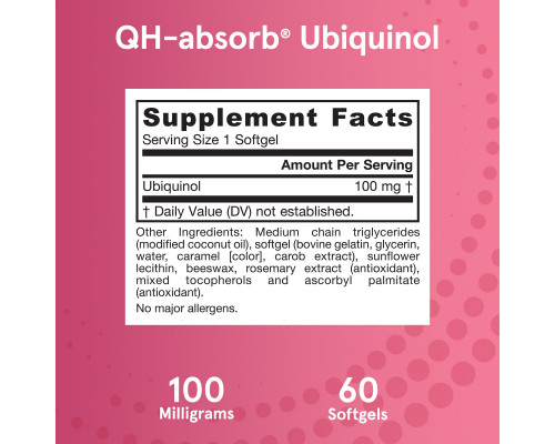 Jarrow Formulas, Убихинол QH-Absorb, 100 мг, 60 капсул Jarrow Formulas, Убихинол QH-Absorb, 100 мг, 60 капсул