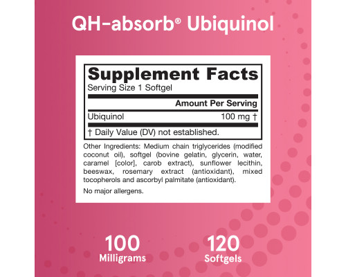 Jarrow Formulas, QH-Absorb, Убихинол, 100 мг, 120 гелевых капсул Jarrow Formulas, QH-Absorb, Убихинол, 100 мг, 120 гелевых капсул