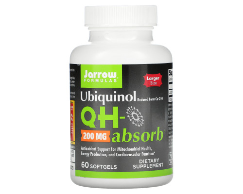 Jarrow Formulas, Убихинол QH-Absorb, 200 мг, 60 мягких гелевых капсул Jarrow Formulas, Убихинол QH-Absorb, 200 мг, 60 мягких гелевых капсул