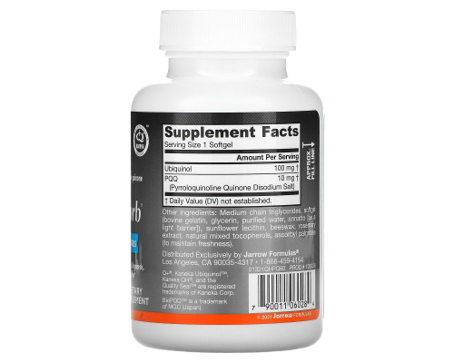 Jarrow Formulas, Ubiquinol, QH+ PQQ, 60 Softgels Jarrow Formulas, Ubiquinol, QH+ PQQ, 60 Softgels