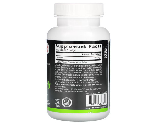 Jarrow Formulas, Ubiquinol, QH-Absorb, 200 mg, 90 Softgels Jarrow Formulas, Ubiquinol, QH-Absorb, 200 mg, 90 Softgels