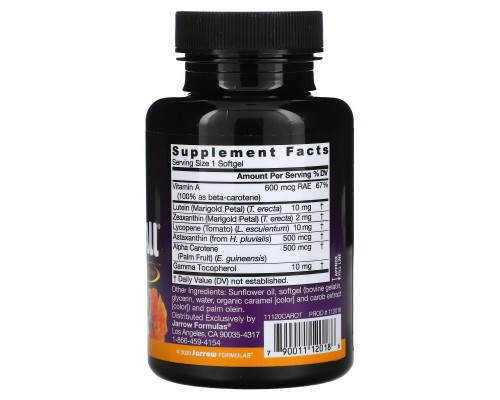 Jarrow Formulas, CarotenALL, комплекс из смеси каротиноидов, 60 мягких капсул Jarrow Formulas, CarotenALL, комплекс из смеси каротиноидов, 60 мягких капсул