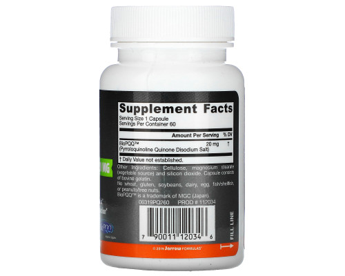 Jarrow Formulas, PQQ (Pyrroloquinoline Quinone), 20 mg, 60 Capsules Jarrow Formulas, PQQ (Pyrroloquinoline Quinone), 20 mg, 60 Capsules