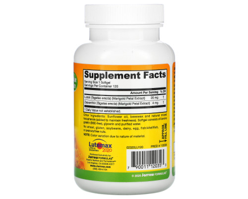 Jarrow Formulas, Lutein, 20 mg, 120 Softgels Jarrow Formulas, Lutein, 20 mg, 120 Softgels
