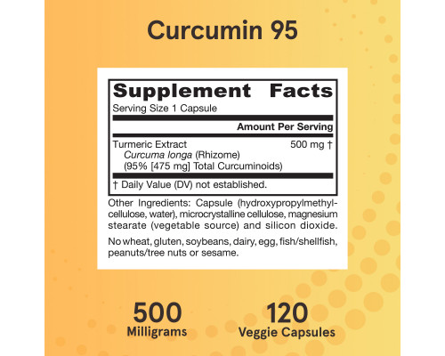 Jarrow Formulas, Куркумин 95, 500 мг, 120 вегетарианских капсул Jarrow Formulas, Куркумин 95, 500 мг, 120 вегетарианских капсул