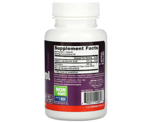 Jarrow Formulas, Ресвератрол 100, 60 овощных капсул Jarrow Formulas, Ресвератрол 100, 60 овощных капсул