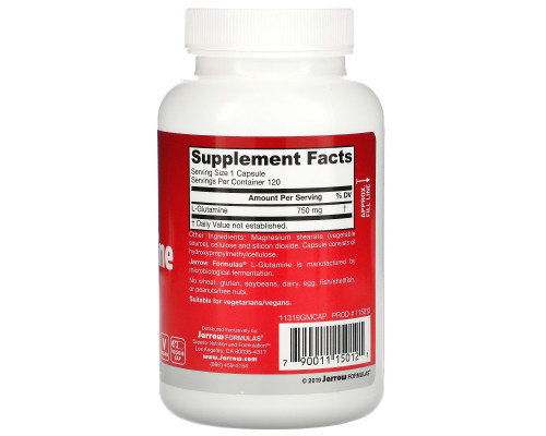 Jarrow Formulas, L-глутамин, 750 мг, 100 капсул Jarrow Formulas, L-глутамин, 750 мг, 100 капсул