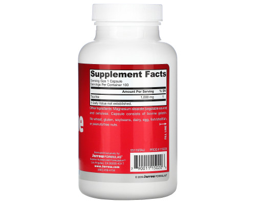Jarrow Formulas, Таурин 1000 мг, 100 капсул Jarrow Formulas, Таурин 1000 мг, 100 капсул