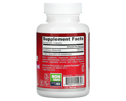 Jarrow Formulas, Глутатион сокращенный, 500 мг, 60 вегетарианских капсул Jarrow Formulas, Глутатион сокращенный, 500 мг, 60 вегетарианских капсул