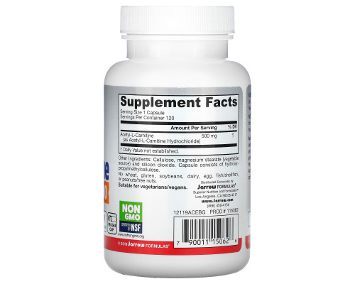 Jarrow Formulas, Ацетил L-карнитин 500, 500 гм, 120 растительных капсул Jarrow Formulas, Ацетил L-карнитин 500, 500 гм, 120 растительных капсул