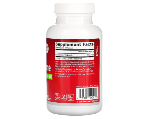 Jarrow Formulas, Glutathione Reduced, 500 mg, 150 Veggie Caps Jarrow Formulas, Glutathione Reduced, 500 mg, 150 Veggie Caps