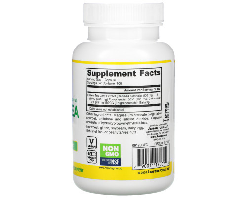Jarrow Formulas, Зеленый чай, 500 мг, 100 вегетарианских капсул Jarrow Formulas, Зеленый чай, 500 мг, 100 вегетарианских капсул