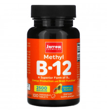 Jarrow Formulas, метил B-12, тропический вкус, 2500 мкг, 100 жевательных таблеток