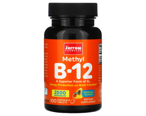 Jarrow Formulas, метил B-12, тропический вкус, 2500 мкг, 100 жевательных таблеток