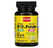 Jarrow Formulas, Methyl B-12 & Methyl Folate, Lemon Flavor, 1,000 mcg / 400 mcg, 100 Lozenges