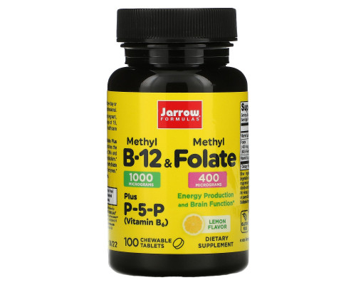 Jarrow Formulas, Methyl B-12 & Methyl Folate, Lemon Flavor, 1,000 mcg / 400 mcg, 100 Lozenges Jarrow Formulas, Methyl B-12 & Methyl Folate, Lemon Flavor, 1,000 mcg / 400 mcg, 100 Lozenges