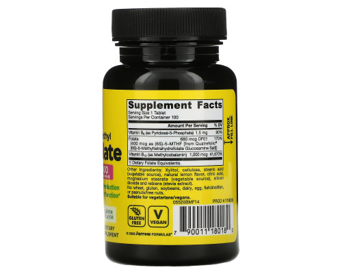 Jarrow Formulas, Methyl B-12 & Methyl Folate, Lemon Flavor, 1,000 mcg / 400 mcg, 100 Lozenges Jarrow Formulas, Methyl B-12 & Methyl Folate, Lemon Flavor, 1,000 mcg / 400 mcg, 100 Lozenges