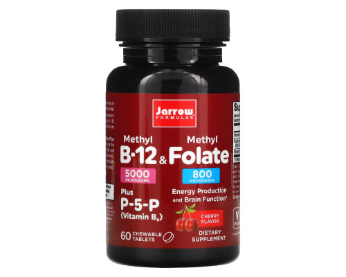 Jarrow Formulas, Метил B12 и Метилфолат, Вкус Вишни, 60 леденцов Jarrow Formulas, Метил B12 и Метилфолат, Вкус Вишни, 60 леденцов