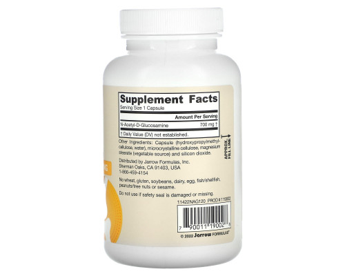 Jarrow Formulas N-A-G (N-ацетилглюкозамин) 700 мг 120 вегетариансикх капсул Jarrow Formulas N-A-G (N-ацетилглюкозамин) 700 мг 120 вегетариансикх капсул