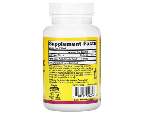 Jarrow Formulas, Выдержка альфа-липоевой кислоты с биотином, 300 мг, 120 таблеток Jarrow Formulas, Выдержка альфа-липоевой кислоты с биотином, 300 мг, 120 таблеток