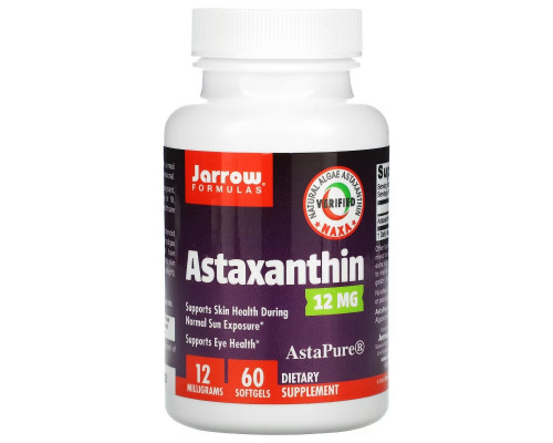 Jarrow Formulas, Астаксантин, 12 мг, 60 гелевых капсул Jarrow Formulas, Астаксантин, 12 мг, 60 гелевых капсул