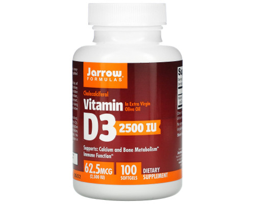 Jarrow Formulas Витамин D3 2500 МЕ 100 гелевых капсул Jarrow Formulas Витамин D3 2500 МЕ 100 гелевых капсул
