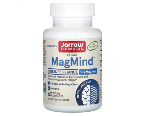 Улучшение памяти и работы мозга Jarrow Formulas, Vegan MagMind, Stress Resistance, 60 растительных капсул