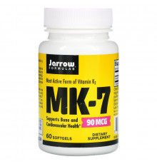 Jarrow Formulas, MK-7, витамин K2 в форме MK-7, 90 мкг, 60 мягких капсул