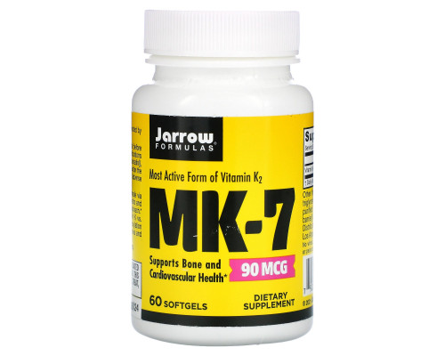 Jarrow Formulas, MK-7, витамин K2 в форме MK-7, 90 мкг, 60 мягких капсул Jarrow Formulas, MK-7, витамин K2 в форме MK-7, 90 мкг, 60 мягких капсул