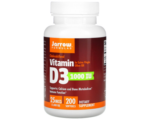 Jarrow Formulas Витамин D3 холекальциферол 1000 МЕ 200 мягких желатиновых капсул Jarrow Formulas Витамин D3 холекальциферол 1000 МЕ 200 мягких желатиновых капсул