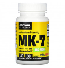 Jarrow Formulas, MK-7, Most Active Form of Vitamin K2, 180 mcg, 30 Softgels