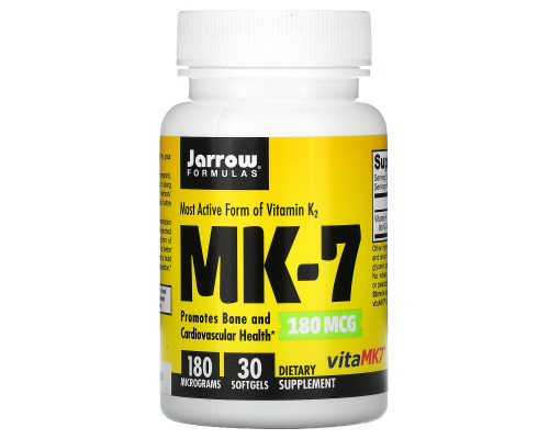 Jarrow Formulas, MK-7, Most Active Form of Vitamin K2, 180 mcg, 30 Softgels Jarrow Formulas, MK-7, Most Active Form of Vitamin K2, 180 mcg, 30 Softgels