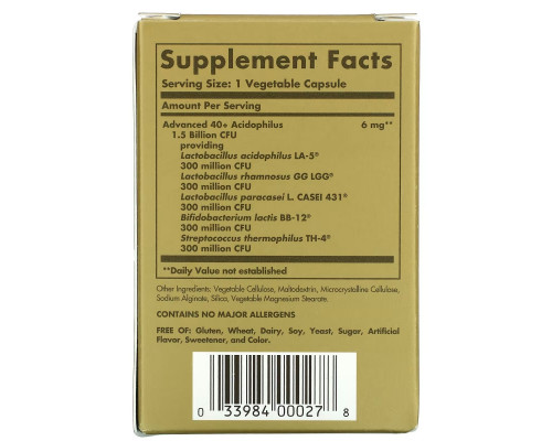 Solgar, Advanced 40+ Acidophilus, 60 Vegetable Capsules Solgar, Advanced 40+ Acidophilus, 60 Vegetable Capsules