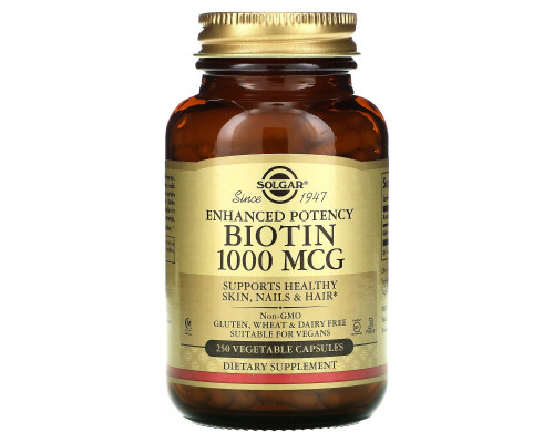 Solgar, Биотин (Biotin), 1000 мкг, 250 растительных капсул Solgar, Биотин (Biotin), 1000 мкг, 250 растительных капсул