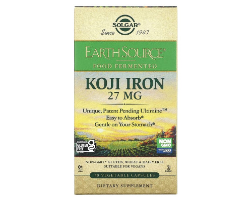Solgar, EarthSource Food Fermented, Koji Iron, 27 mg, 30 Vegetable Capsules Solgar, EarthSource Food Fermented, Koji Iron, 27 mg, 30 Vegetable Capsules