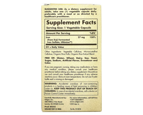 Solgar, EarthSource Food Fermented, Koji Iron, 27 mg, 30 Vegetable Capsules Solgar, EarthSource Food Fermented, Koji Iron, 27 mg, 30 Vegetable Capsules