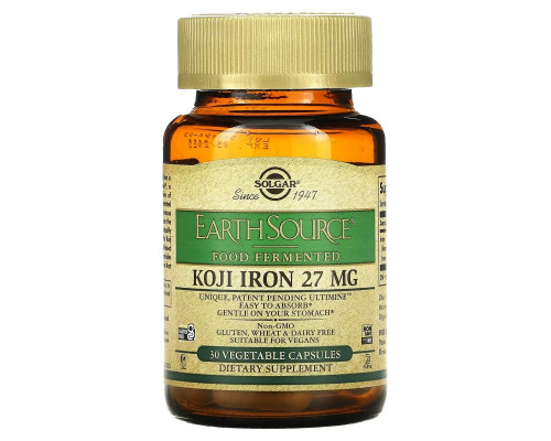 Solgar, EarthSource Food Fermented, Koji Iron, 27 mg, 30 Vegetable Capsules Solgar, EarthSource Food Fermented, Koji Iron, 27 mg, 30 Vegetable Capsules