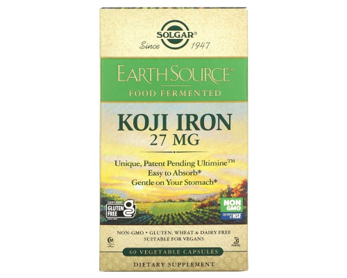 Solgar, EarthSource Food Fermented, железо коджи, 27 мг, 60 растительных капсул Solgar, EarthSource Food Fermented, железо коджи, 27 мг, 60 растительных капсул