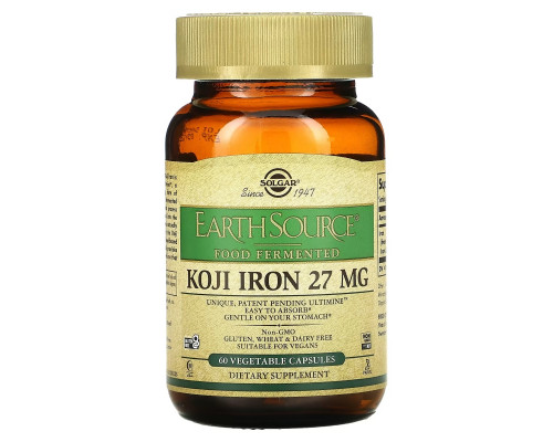 Solgar, EarthSource Food Fermented, железо коджи, 27 мг, 60 растительных капсул Solgar, EarthSource Food Fermented, железо коджи, 27 мг, 60 растительных капсул